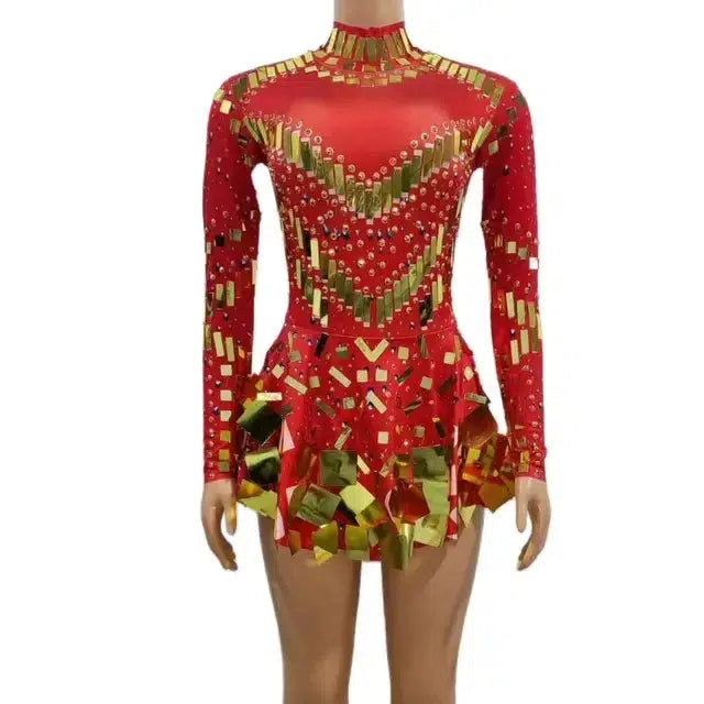 Drune | Spiegel Party Kleid Schwarz Stretch Bühnen Tanzkleid