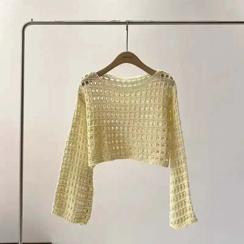 Drune | Langes Gehäkeltes Strickoberteil für Frauen