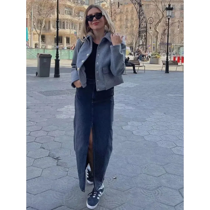 Drune | Cropped Aviator Bomberjacke mit Knopfleiste und Taschen