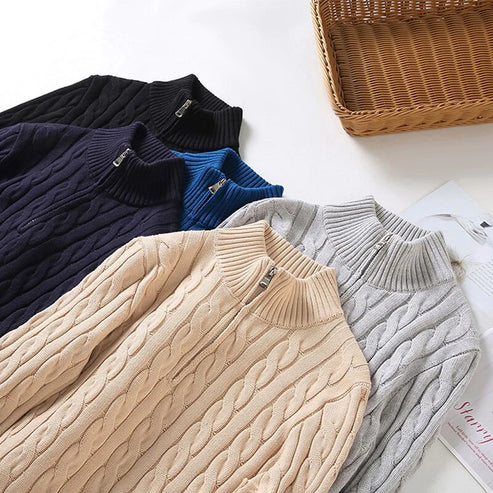 Drune | Pullover mit Zopfmuster und halbem Reißverschluss - Eleganter Freizeit-Strickpullover