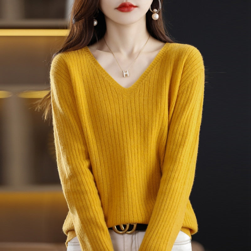 Drune - Strickpullover mit V-Ausschnitt - Damen Elegant Gemusterter Pullover