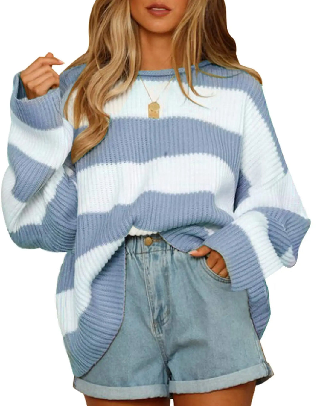 Drune | Sweater - Oversized Gestreifter Strickpullover