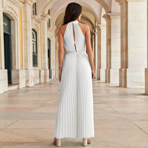 Drune | Weißer Plissierter Jumpsuit