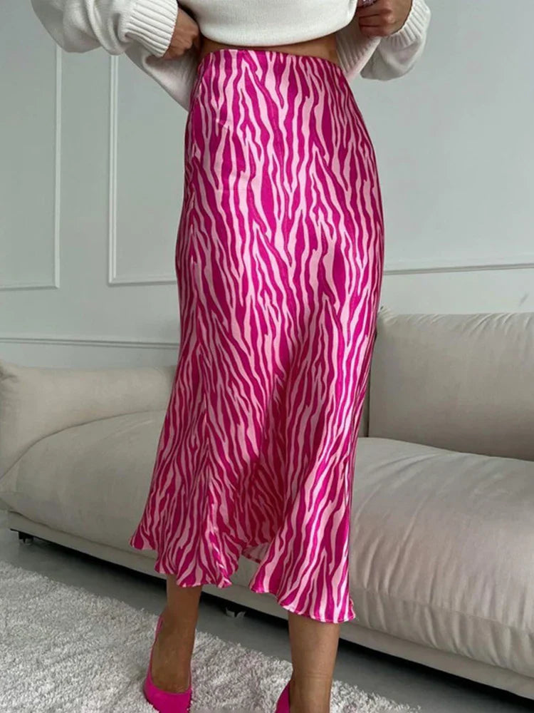Drune | Sommer Herbst Damen Elegant Midi Satin Röcke Gedruckt Hohe Taille Büro Damen Bodycon Bleistift Enger Rock für Damen