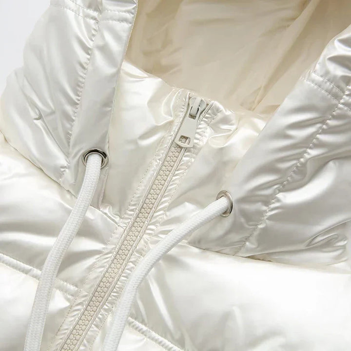 Drune | Metallische Winterjacke mit hohem Kragen und Kapuze für Frauen