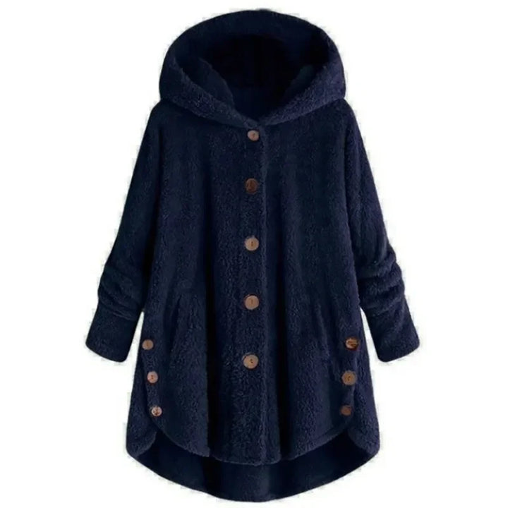 Drune | Fleecejacke Relaxed Fit mit Kapuze Knopfverschluss Extralang Hinten