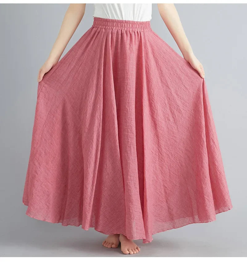 Drune | Mode Baumwolle Leinen Kleidung Frauen Röcke Maxi Y2K Elegant Strand Saia Ropa Mujer Lässiges Kleid Boho Lange Röcke Faldas Harajuku