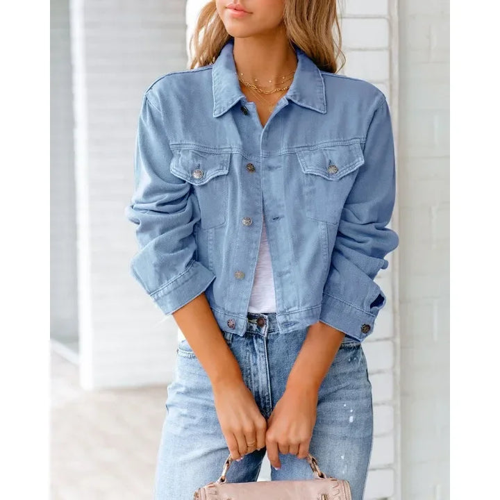 Drune | Kurze Taschenjacke Mode Streetwear Einfache Knopf Trend Frauen Denim Jacken Lange Ärmel Herbst Neu Denim Denim Jacken