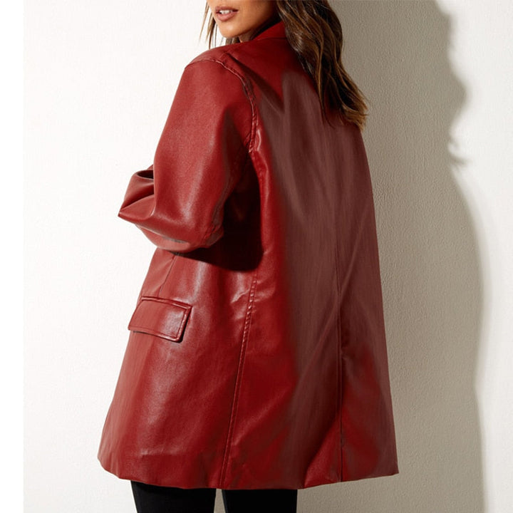 Drune | Damenblazer mit PU-Leder und Knopfverschluss