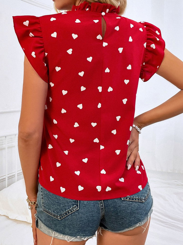 Drune Freizeitbluse | Sommerbluse mit kurzen Ärmeln und Herzdruck