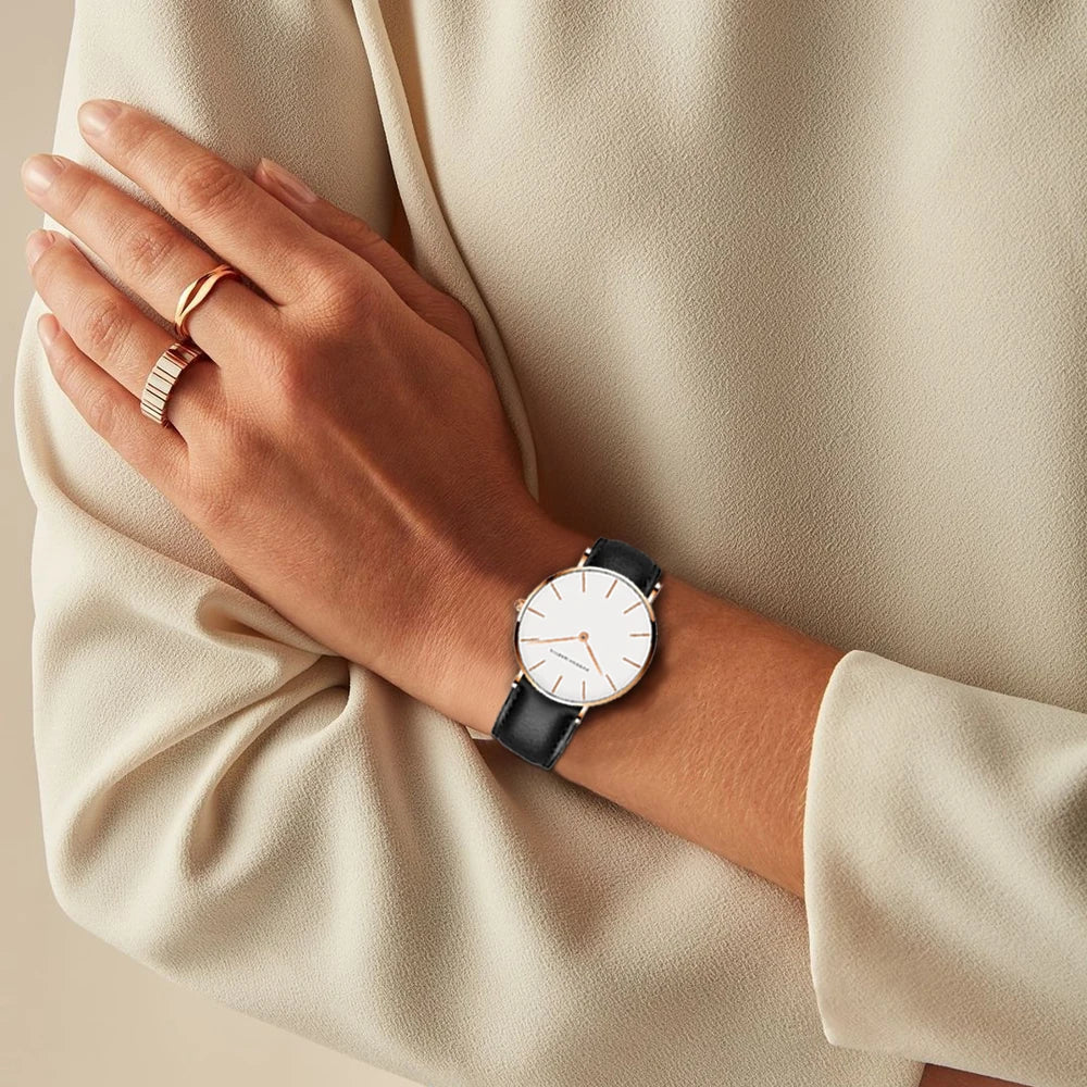 Drune | Runde Zeitlose Minimalistische Uhr Mit Lederarmband Für Frauen