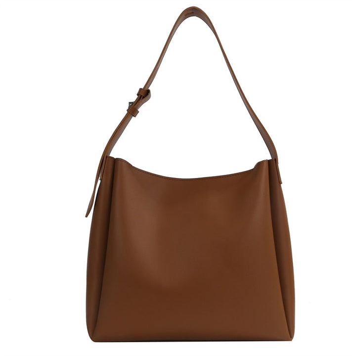 Drune Hochwertige Damen Shopper Große Kapazität Schultertasche Reine Farbe Breiter Riemen Weiches PU-Leder