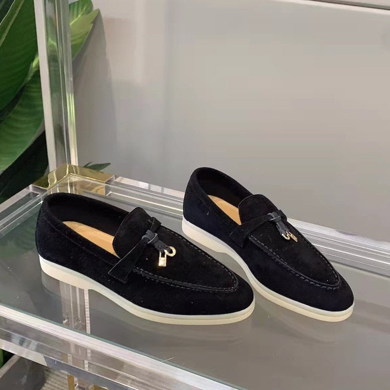 Loafers Wildleder Damen Klassisch Komfort