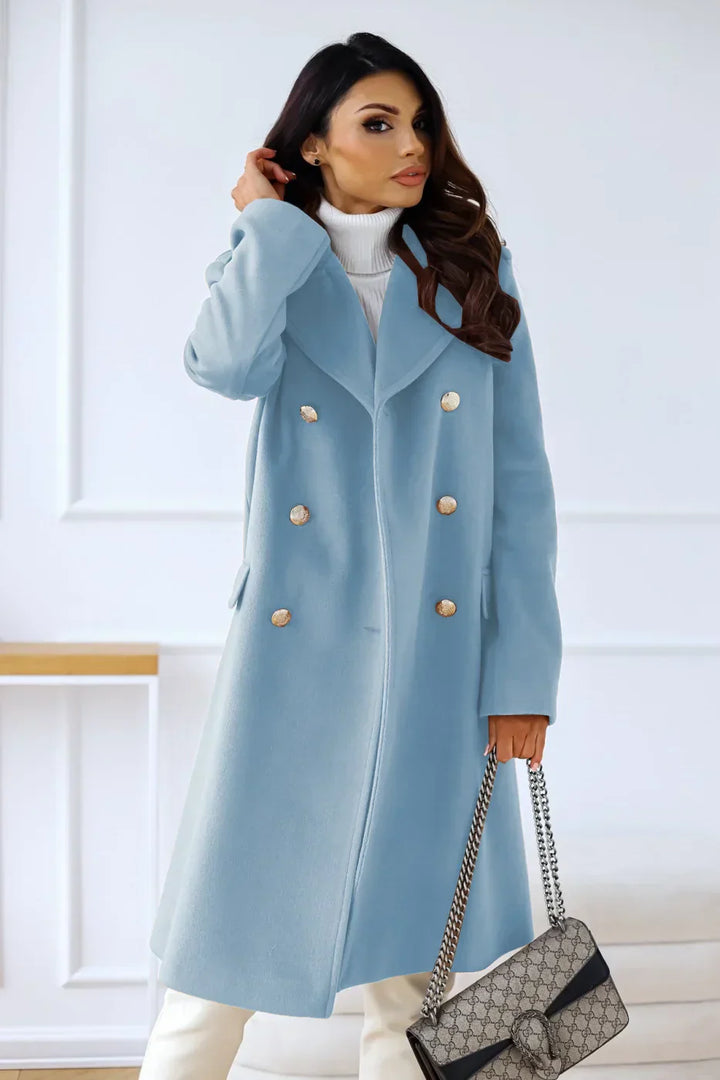 Drune | Damen Doppelreihiger Mantel - Wollmischung - Mittellang - Reverskragen - Elegante formelle Kleidung