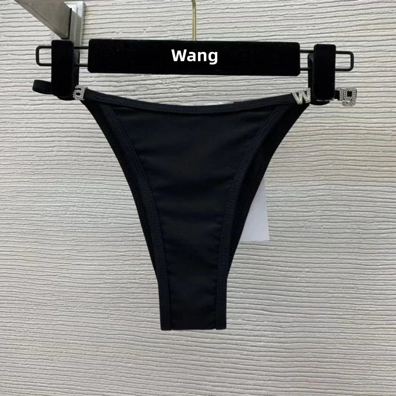 Drune | Neuer Rhinestone Buchstaben Wang Strand Bikini Luxus Markendesigner Y2K Mode Sexy Frauen Strand Bikini Duo Set
