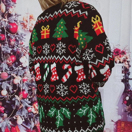 Drune | Strickjacke - Strick - Knopfverschluss - Festliches Design mit Weihnachtsmuster - V-Ausschnitt