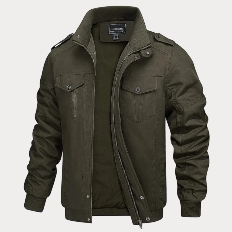 Drune | Retro Reißverschlussjacke in Armeegrün