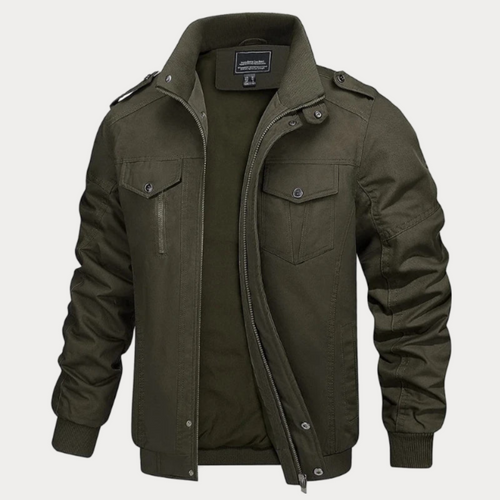 Drune | Retro Reißverschlussjacke in Armeegrün