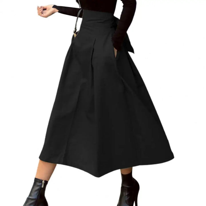 Drune | Einfarbiger Midi-Rock Damen Sommerrock Hohe Taille A-Linie Rock für Damen Knöchellanger Rock Faldas Larga