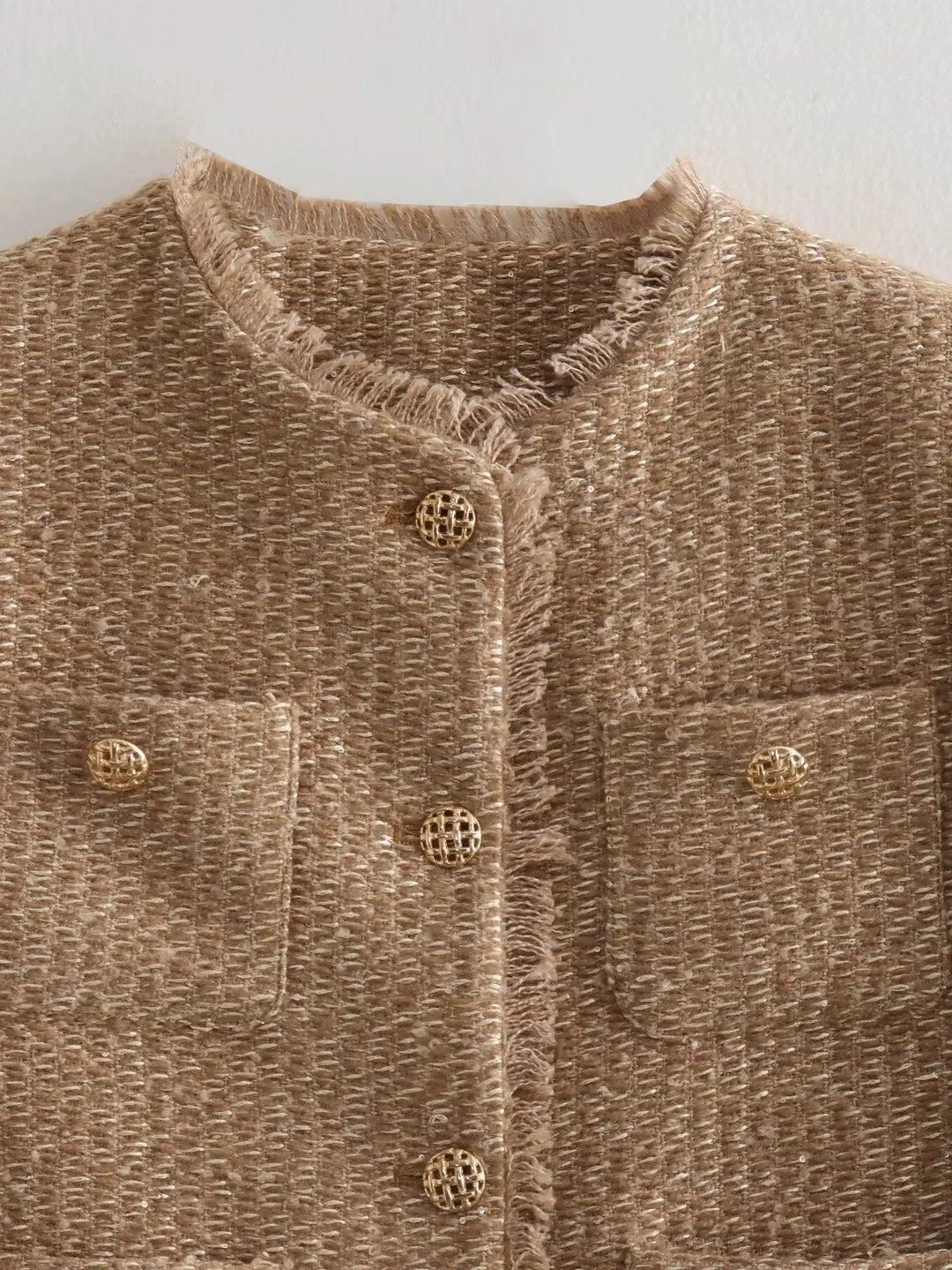 Drune | Cropped Tweed Jacke mit Langen Ärmeln und Elegantem Kurzen Mantelstil