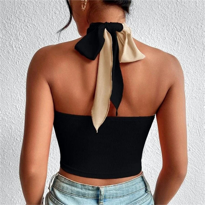 Drune | Frauen Sommer Tank Tops Sexy Patchwork Cross Halterneck Träger Loch Crop Tops Hoch Street Wear Neue Mode