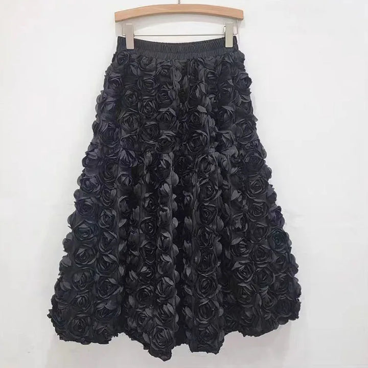 Drune | Herbst Neu Vielseitig Drei Dimensional Blumen Mittlere Falten Rock Hohe Taille Große Schwung Mode A-Linie Röcke Frauen