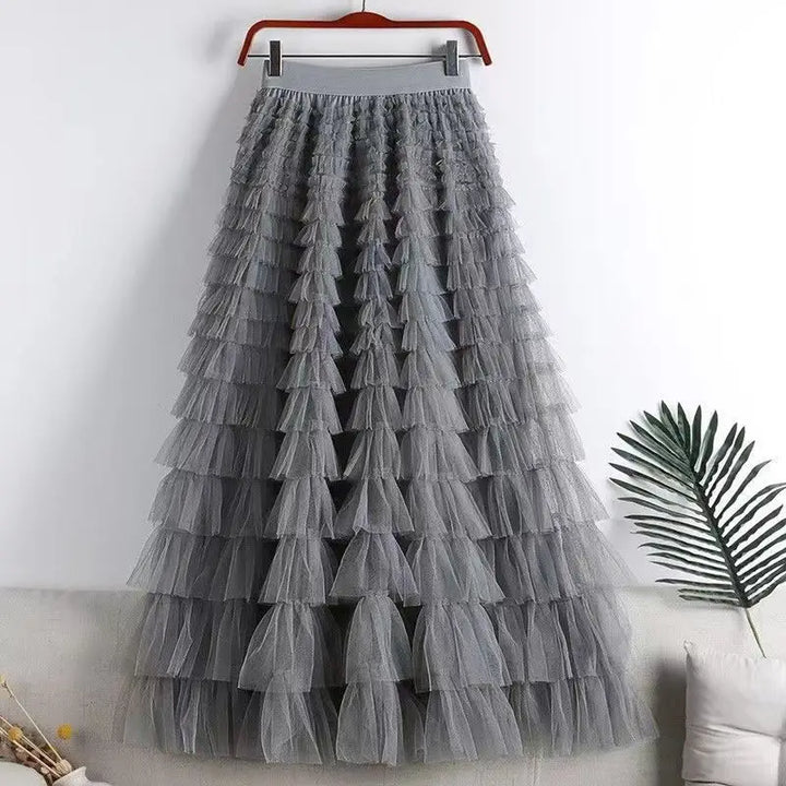 Drune | Lässig Damen Solide Ballkleid Lange Rock Tüll Hohe Taille Plissierte Tutu Rock Elegante Damen Wildes Netz Dating Maxi Röcke Drop