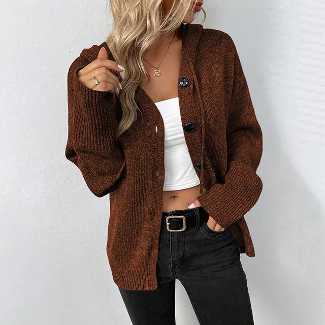 Drune | Kuschelige Strickjacke mit Kapuze & Knopfleiste