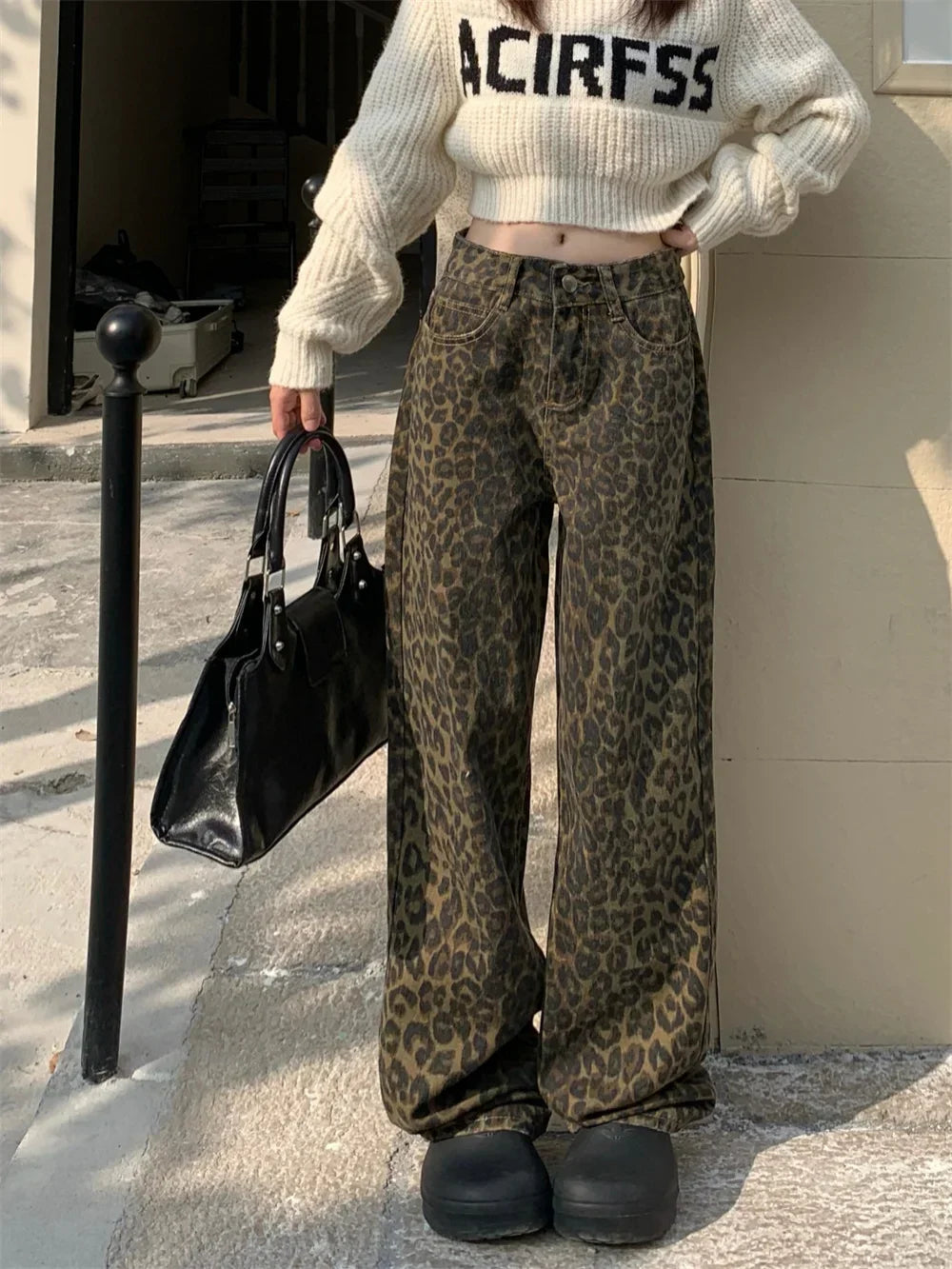 Drune | Modische Leopardenmuster Jeans Für Damen