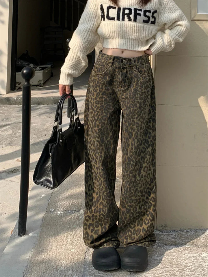 Drune | Modische Leopardenmuster Jeans Für Damen