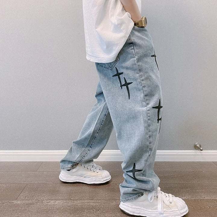 Drune | Blasting Bedruckte Baggy Weit Geschnittene Jeans Für Männer