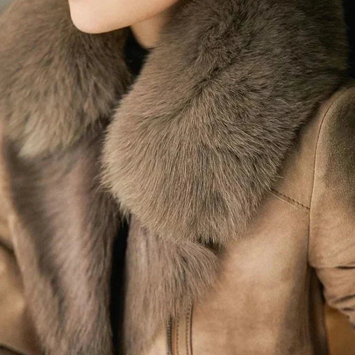 Drune | Faux Fur Kragenjacke - Wildlederfinish - Eleganter Winterstil - Warme isolierte Schicht