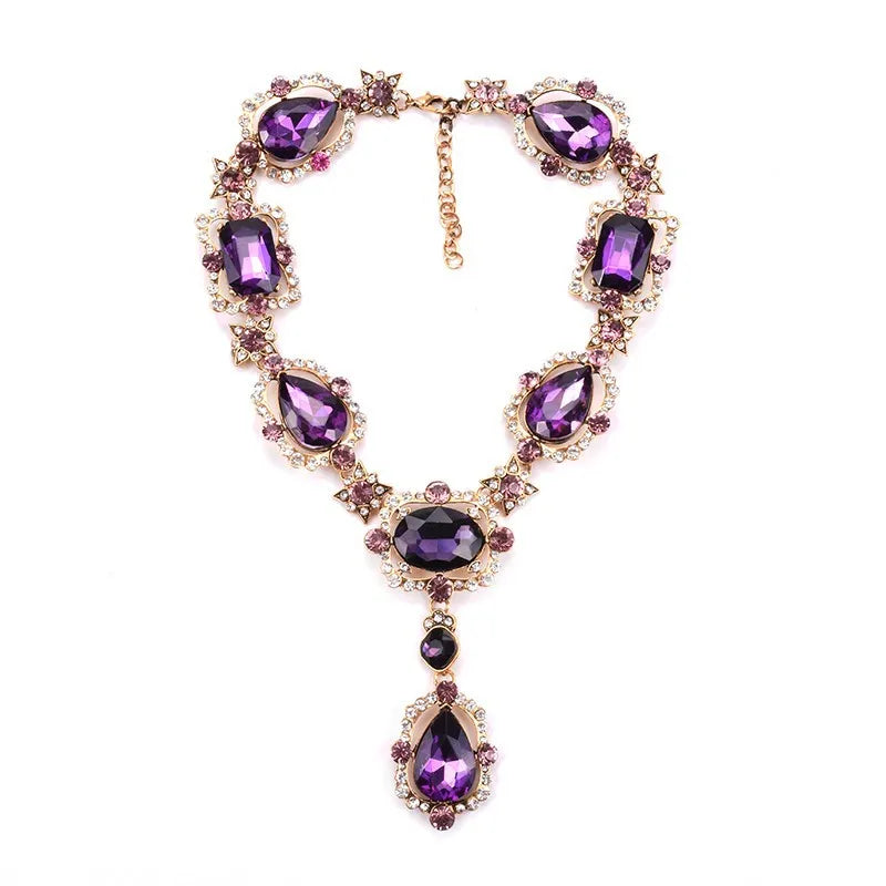 Drune | Statement Rhinestones Schmuck Große Edelstein Gem Stein Kristall Viktorianischer Schmuck Grüner Smaragd Bib Halskette für Frauen