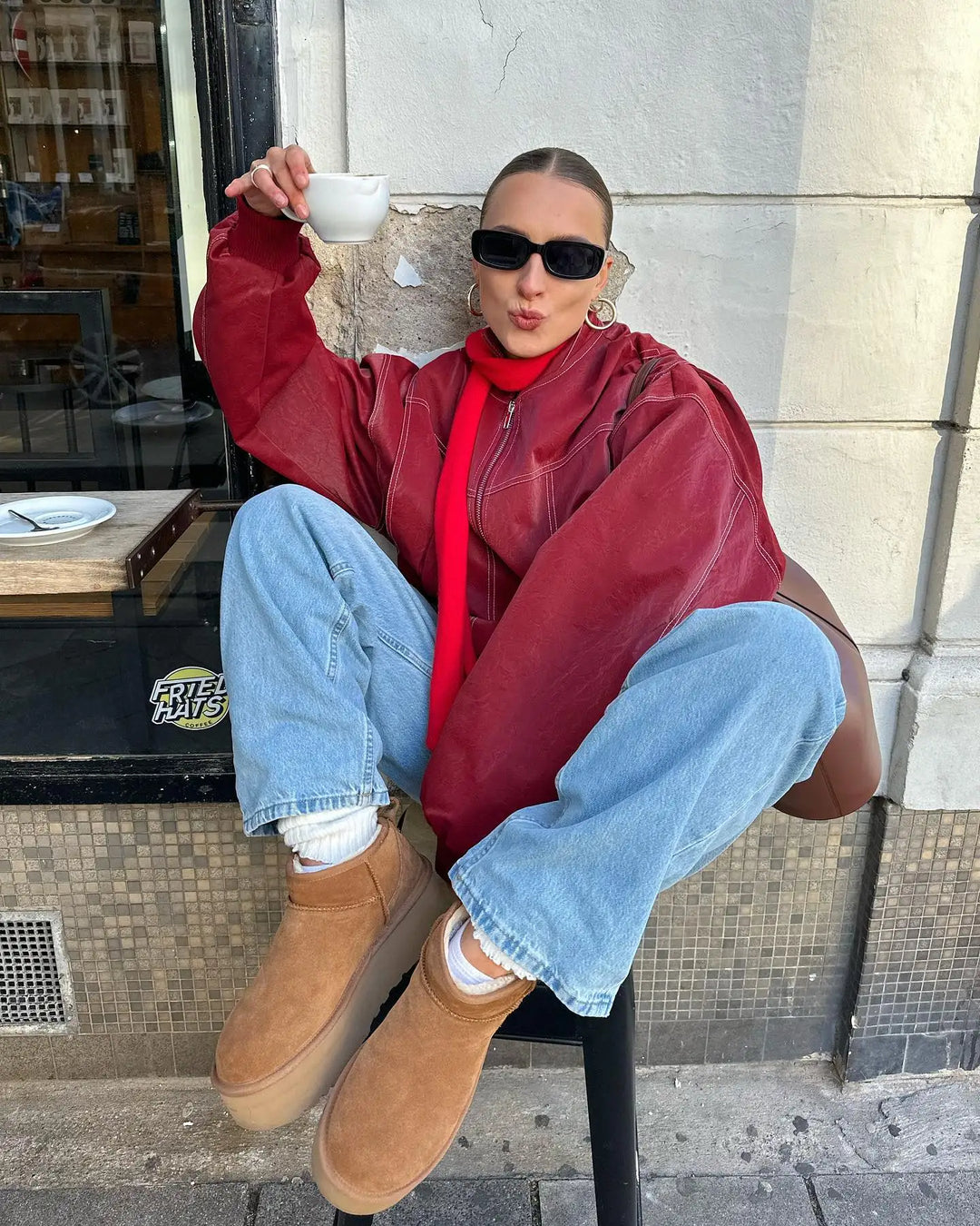 Drune | Oversized-Jacke mit roten Kontrastnähten