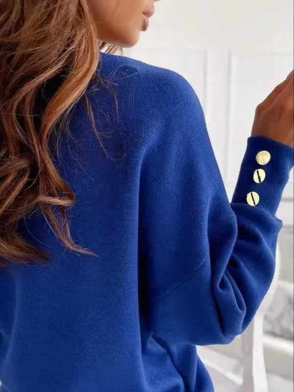 Drune | Strickbluse mit V-ausschnitt Knopfdetails Weich und Stilvoll