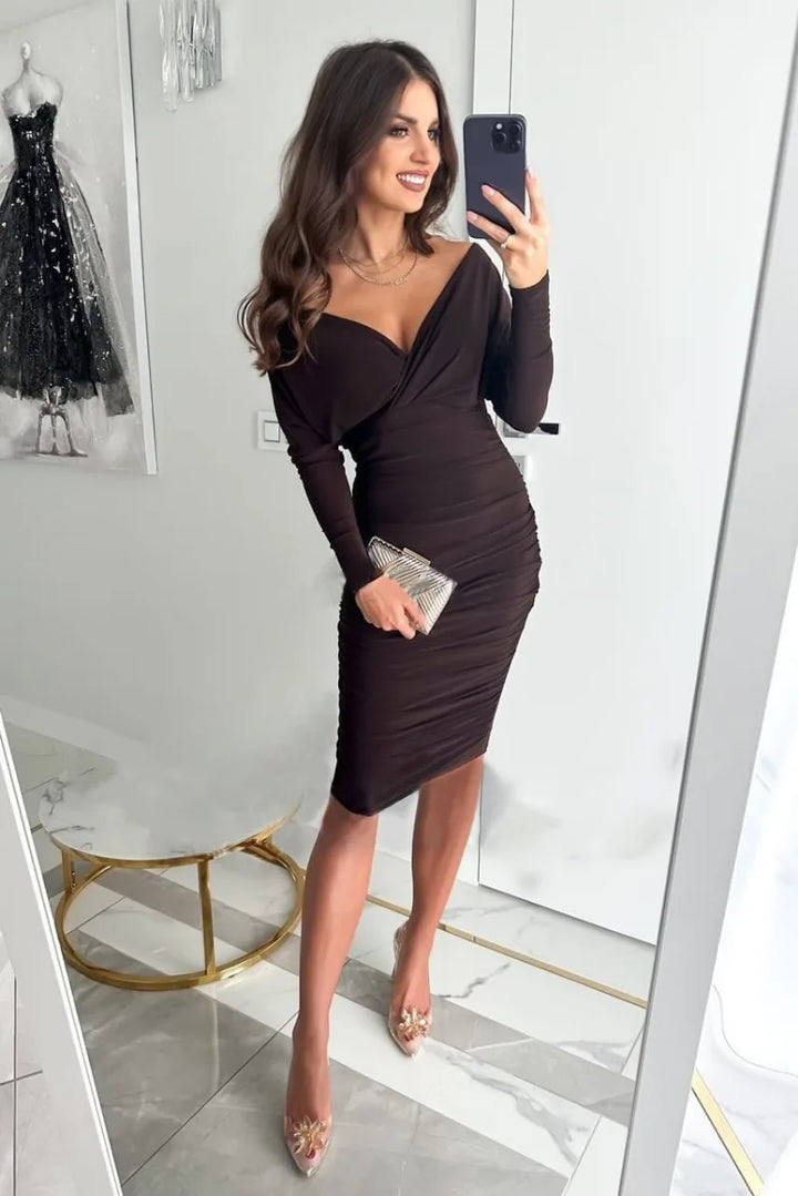 Drune V-Ausschnitt Langärmelig  Party-Kleid