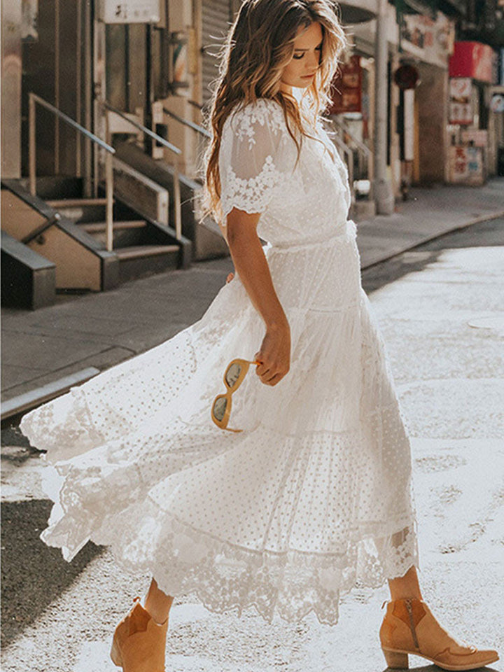Drune | Cross Halbtransparente Spitzen Maxikleid