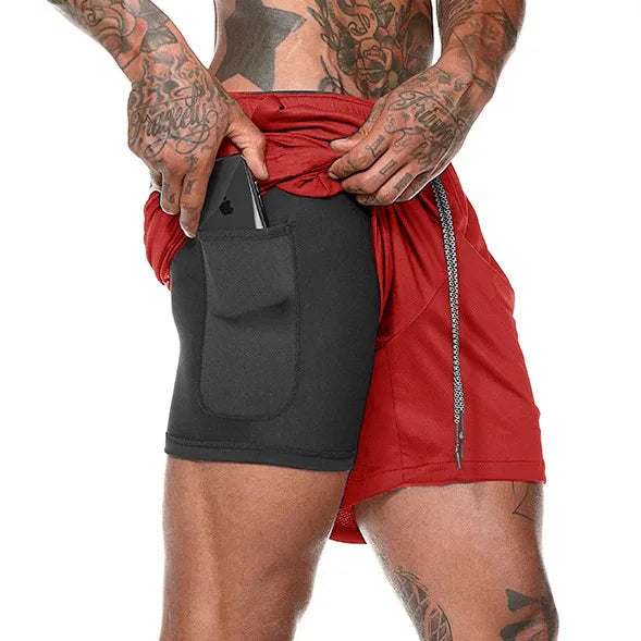 Drune | Herren 2 in 1 Laufshorts Schnelltrocknend Für Sport Und Training Selfico