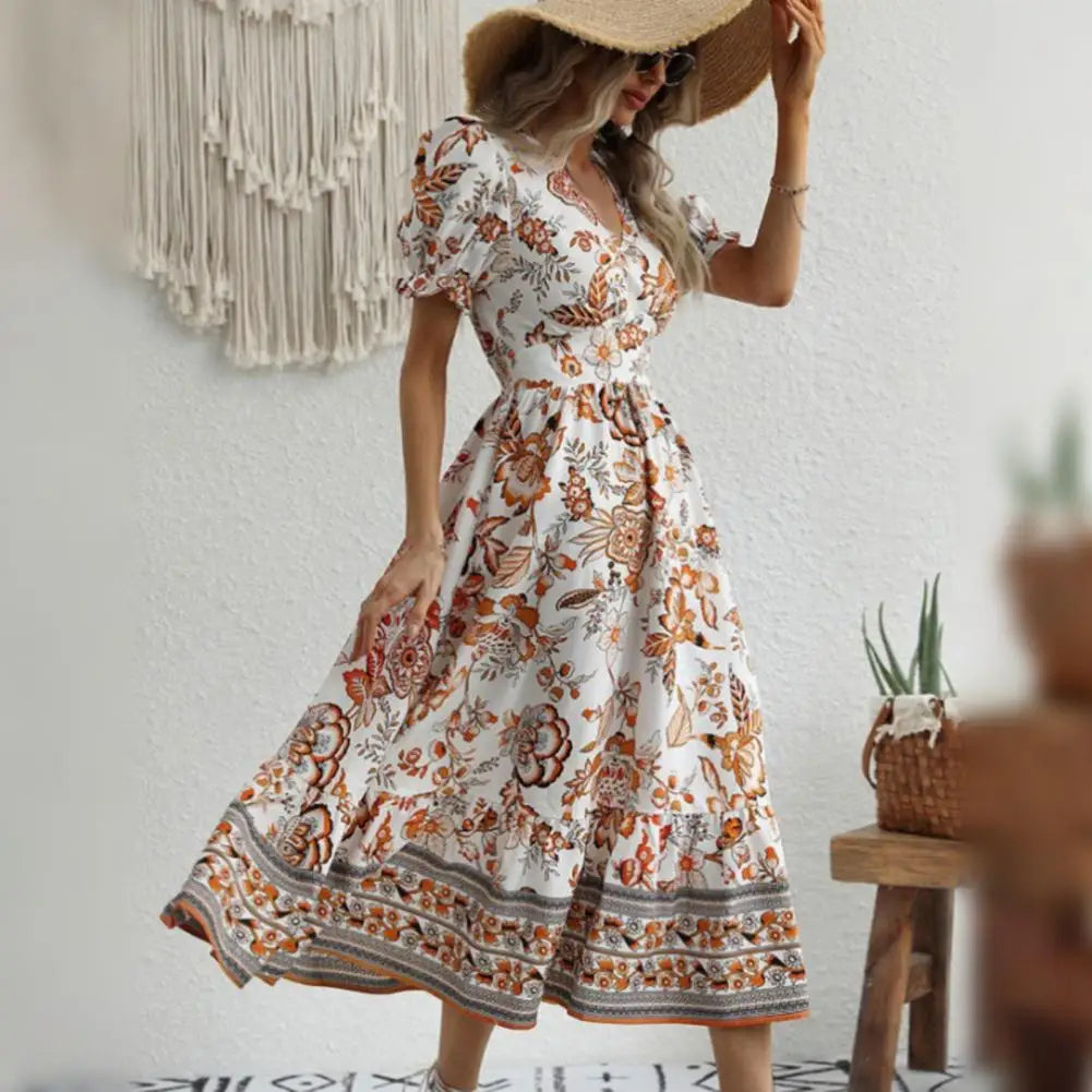 Drune | Elegante Orange Blumenkleid