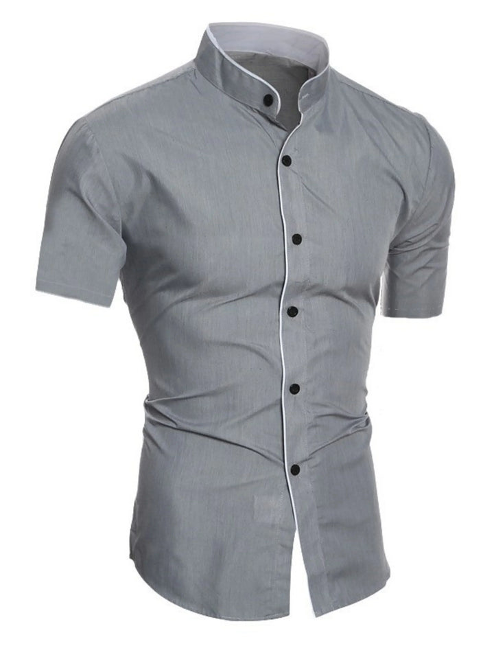 Drune | Herren Slim Fit Stehkragenhemd Kurzarm