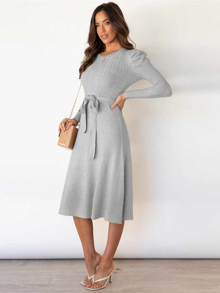 Drune | Elegantes Gestricktes Midi Kleid Mit Gürtel Für Damen