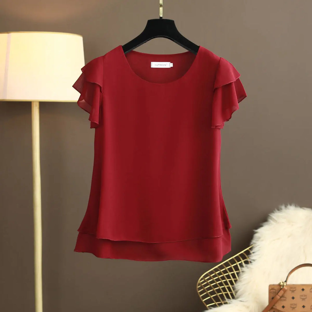 Drune | Chiffon Bluse Mit O-ausschnitt Und Kurzen Ärmeln