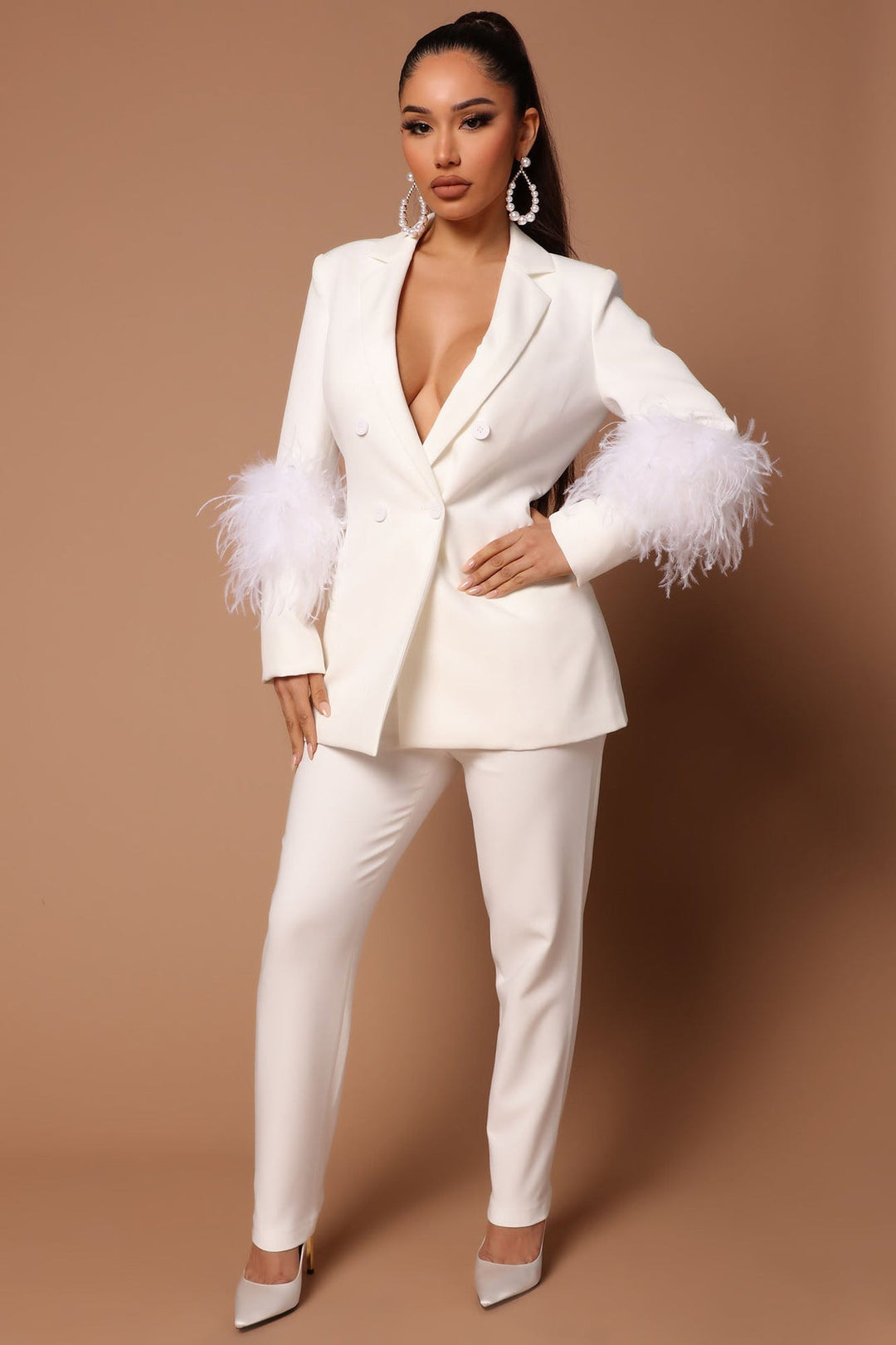 Drune | Blazer mit Federn und Hose Set für Frauen