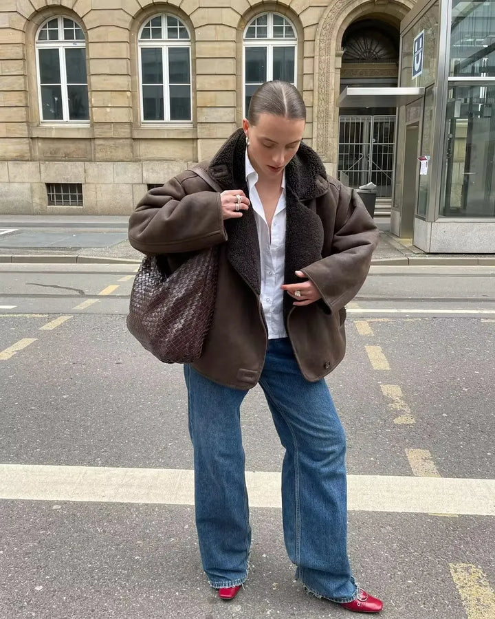 Drune | Warme PU-Jacke mit Taschen für Frauen