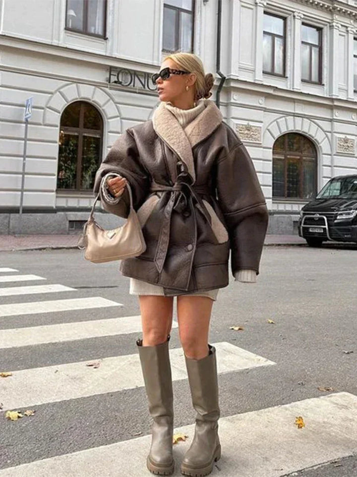 Drune | Wintermantel mit Außenmaterial aus Kunstleder und Leder