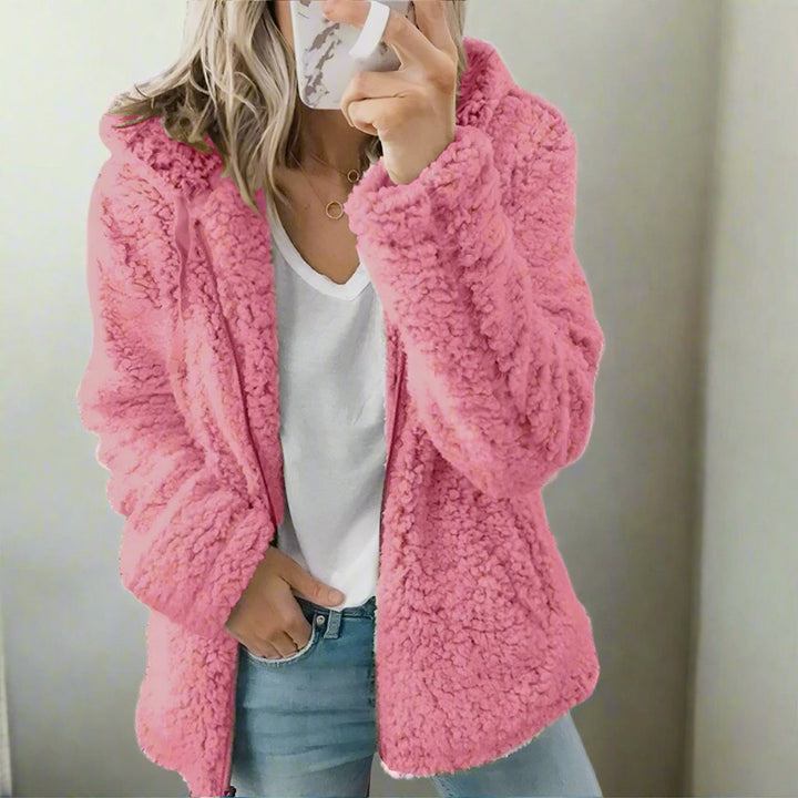 Drune | Teddy-Fleecejacke mit Kapuze Damen - weiche Winterjacke mit Reißverschluss