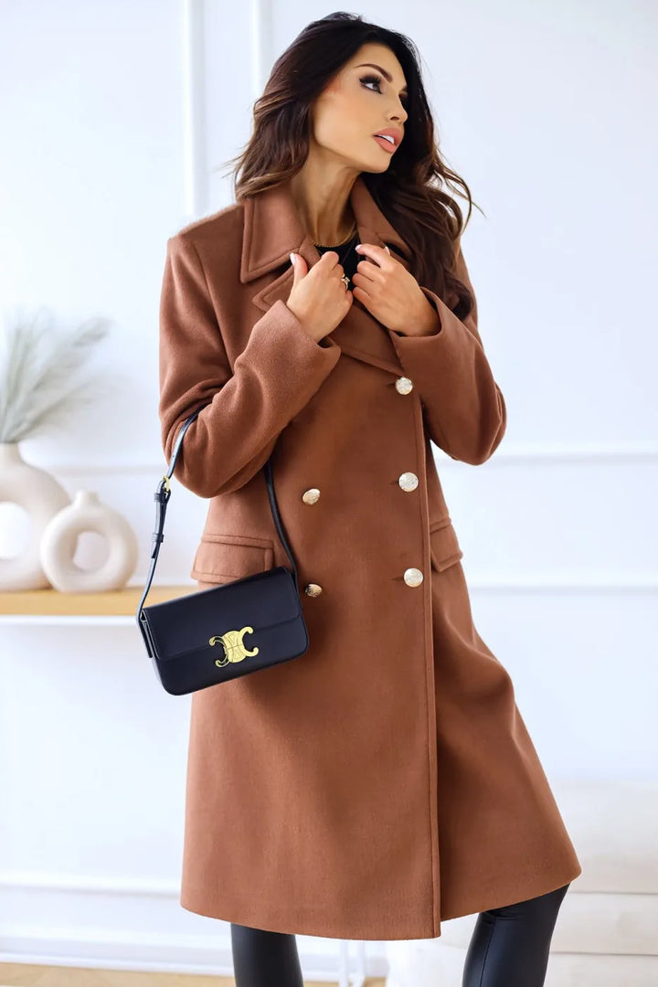 Drune | Damen Doppelreihiger Mantel - Wollmischung - Mittellang - Reverskragen - Elegante formelle Kleidung