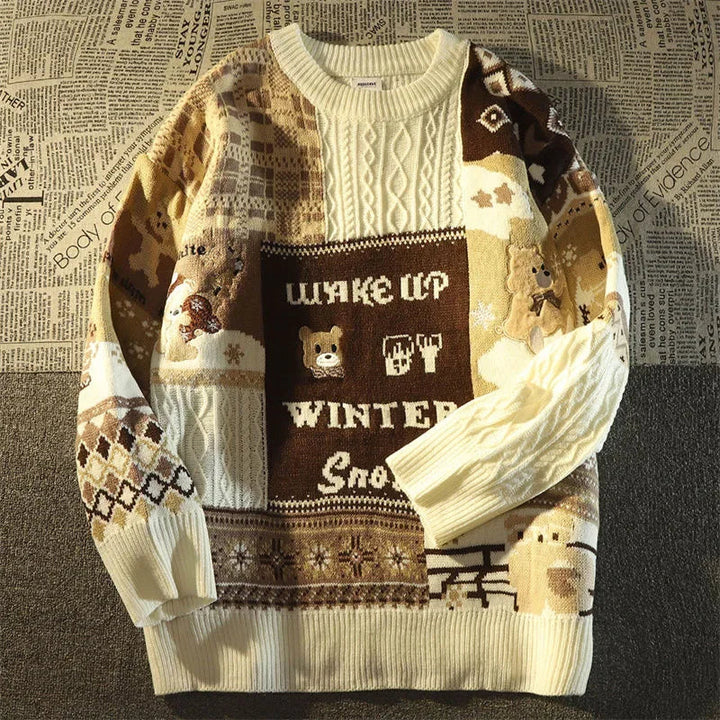 Drune -Hässlicher Weihnachtspulli - Lockerer Retro-Pullover mit V-Ausschnitt und Farbblock-Design