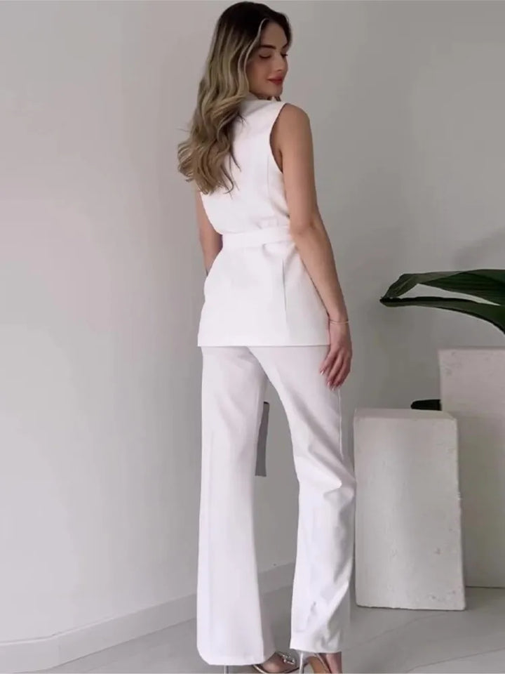 Drune | Ärmelloser Blazer-Anzug Taillierte Passform Wickel-V-Ausschnitt Weite Hose