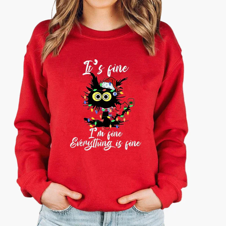 Drune | Weihnachtspullover mit Katze und Lichterkette - Lustiger Winter-Sweater für Katzenliebhaber